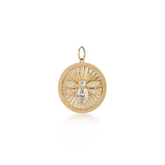 14 Karat Moissanite Bee Disk Charm
