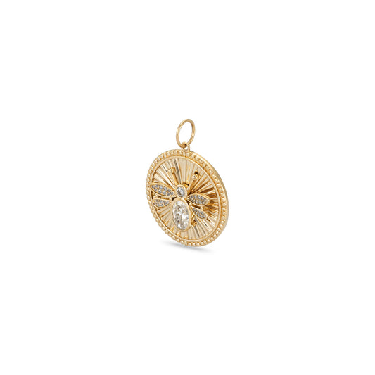 14 Karat Moissanite Bee Disk Charm