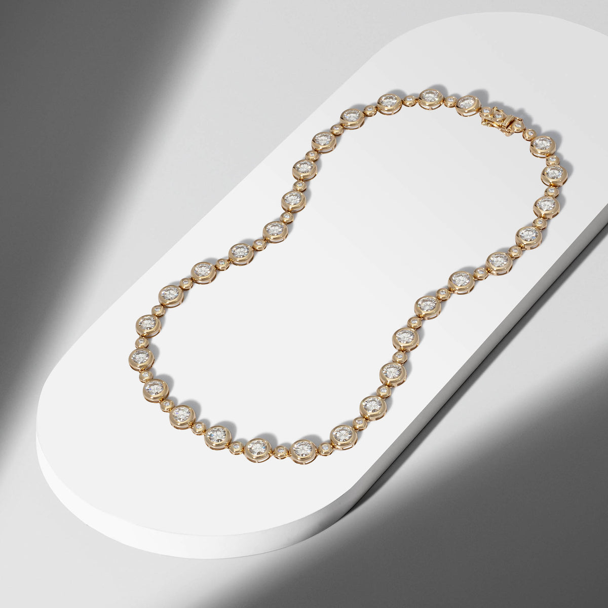 14K Moissanite Round Bezel Set Tennis Necklace