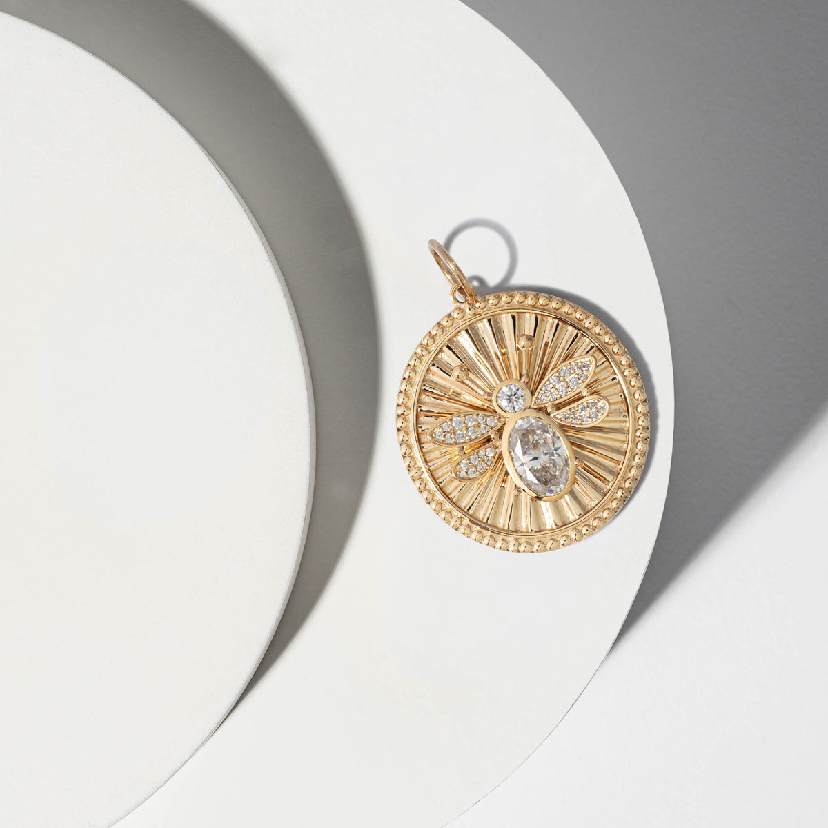 14 Karat Moissanite Bee Disk Charm