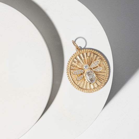 14 Karat Moissanite Bee Disk Charm