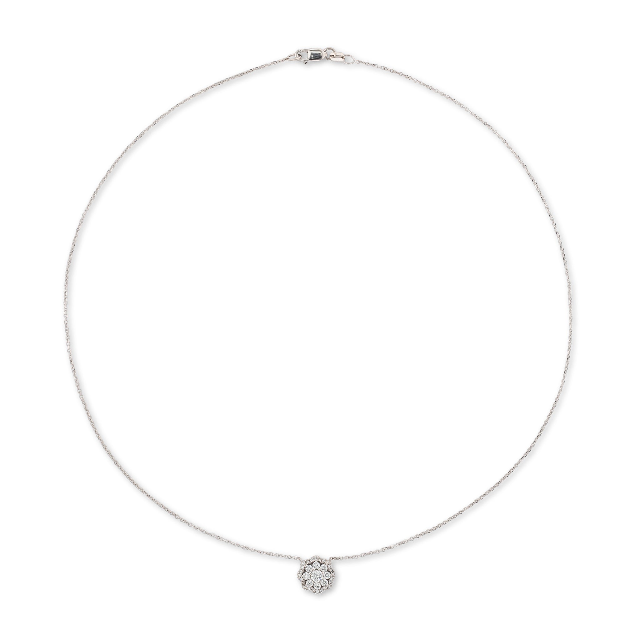 18 Karat White Gold Floral Diamond Pendant Necklace