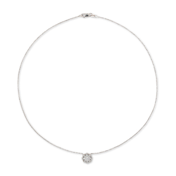18 Karat White Gold Floral Diamond Pendant Necklace