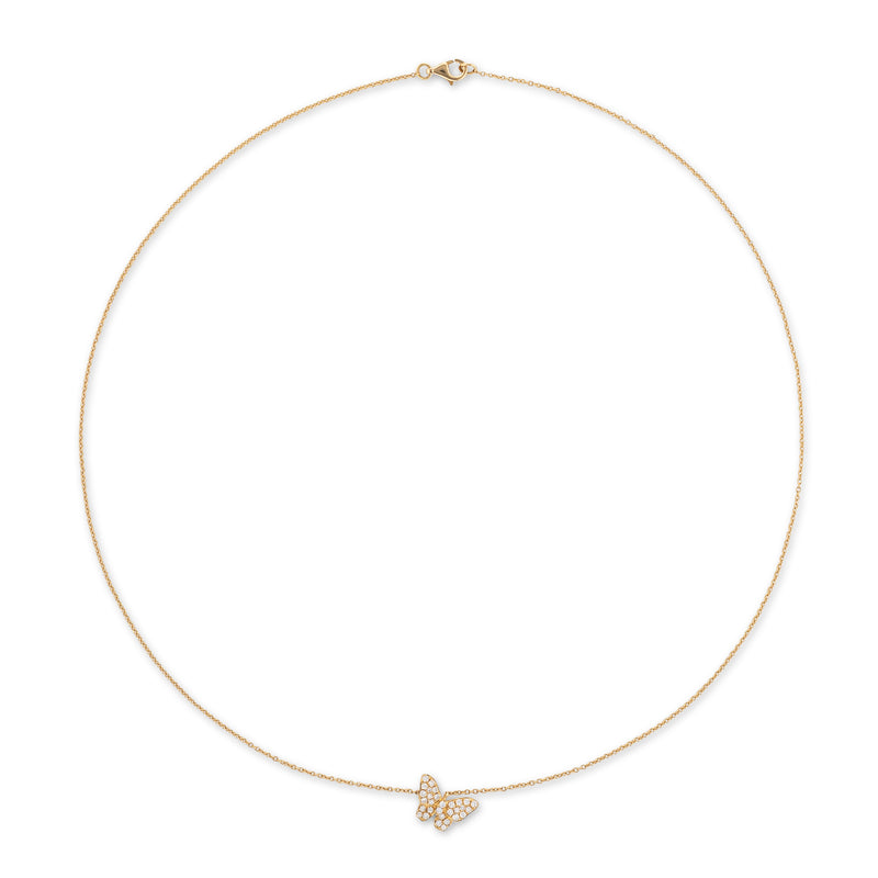18 Karat Yellow Gold Diamond Butterfly Pendant Necklace