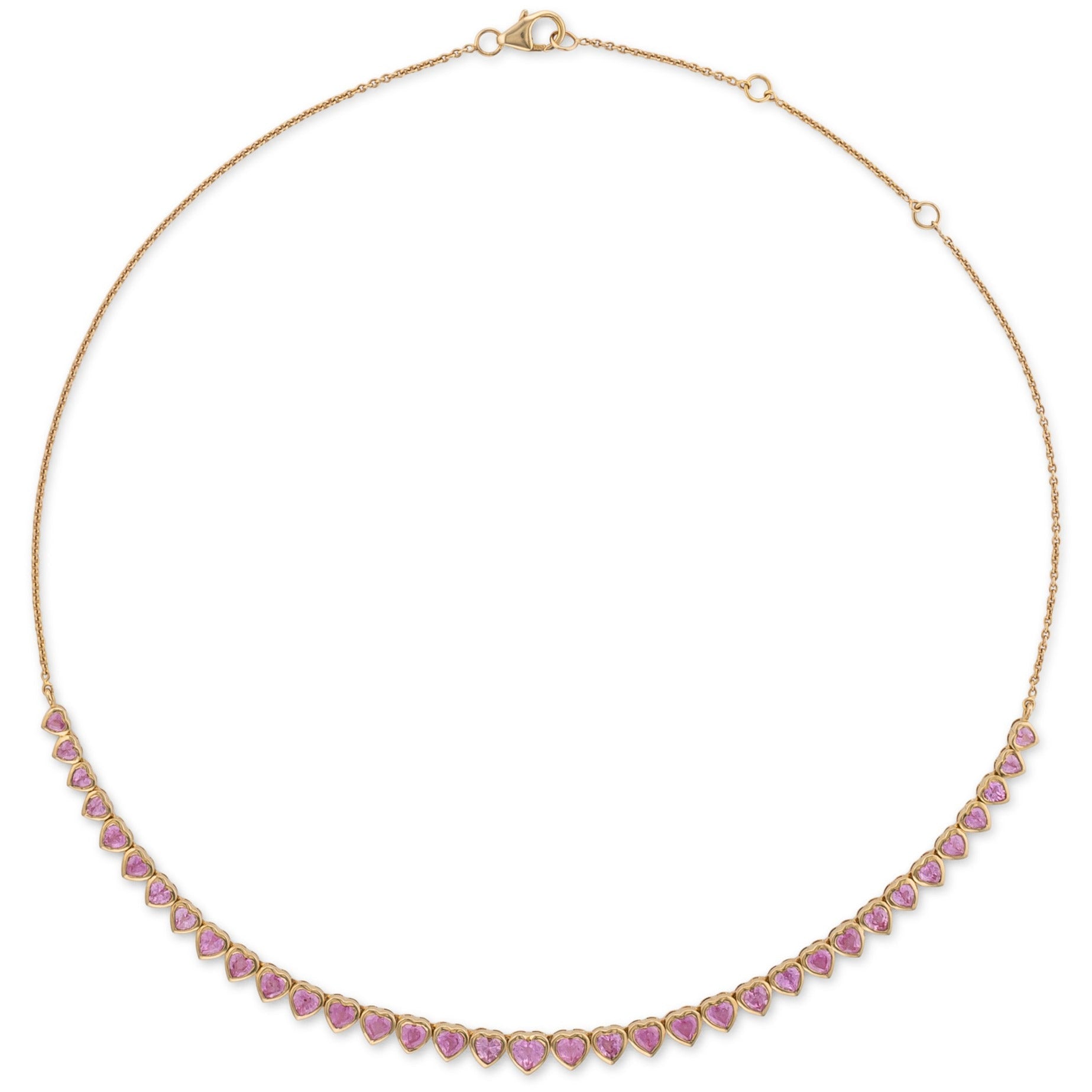 14 Karat Yellow Gold Adjustable Pink Sapphire Heart Tennis
