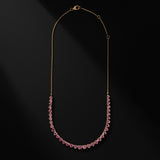 14 Karat Yellow Gold Adjustable Pink Sapphire Heart Tennis Necklace 8.00cts 16.00"