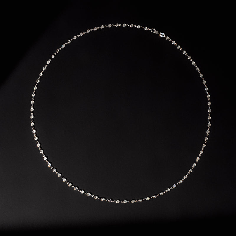 18 Karat White Gold Bezel Diamond Chain Necklace