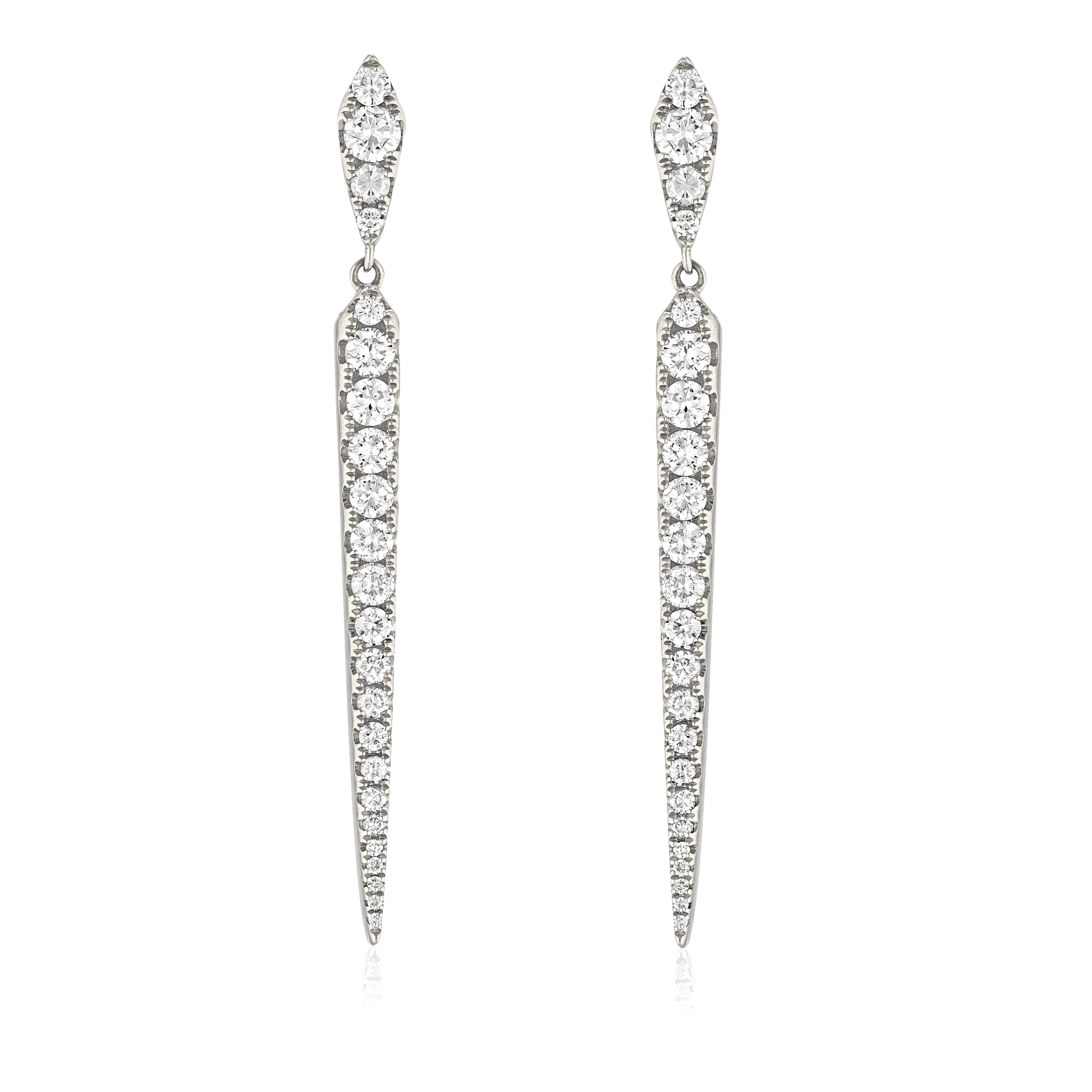 18 Karat White Gold Graduated Diamond Dagger Earrings