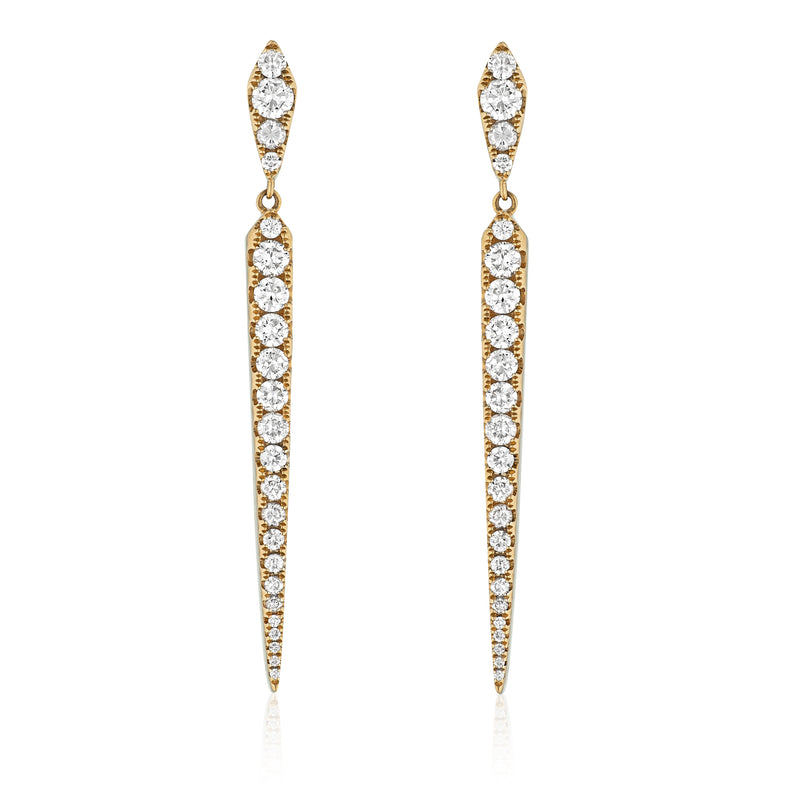 18 Karat Yellow Gold Graduated Diamond Dagger Earrings