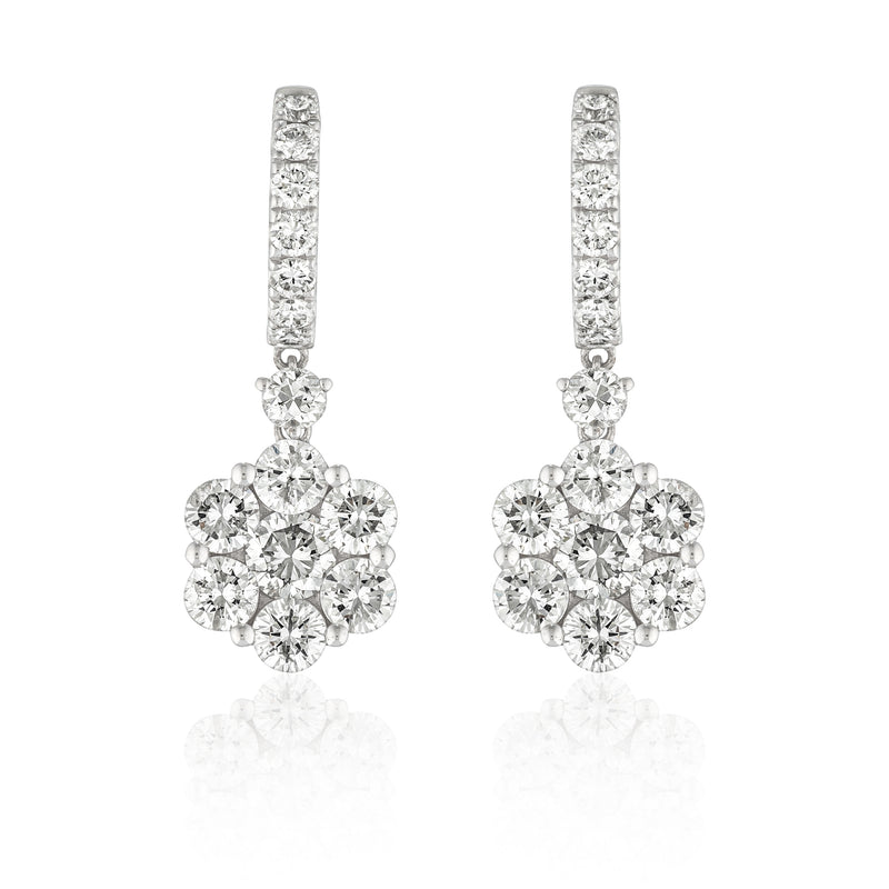 Buy Dangling Diamond Earrings, Flower Diamond Drop Earrings, Diamond Dangle  Earrings White Gold 18K 1.33 Carats Online in India - Etsy