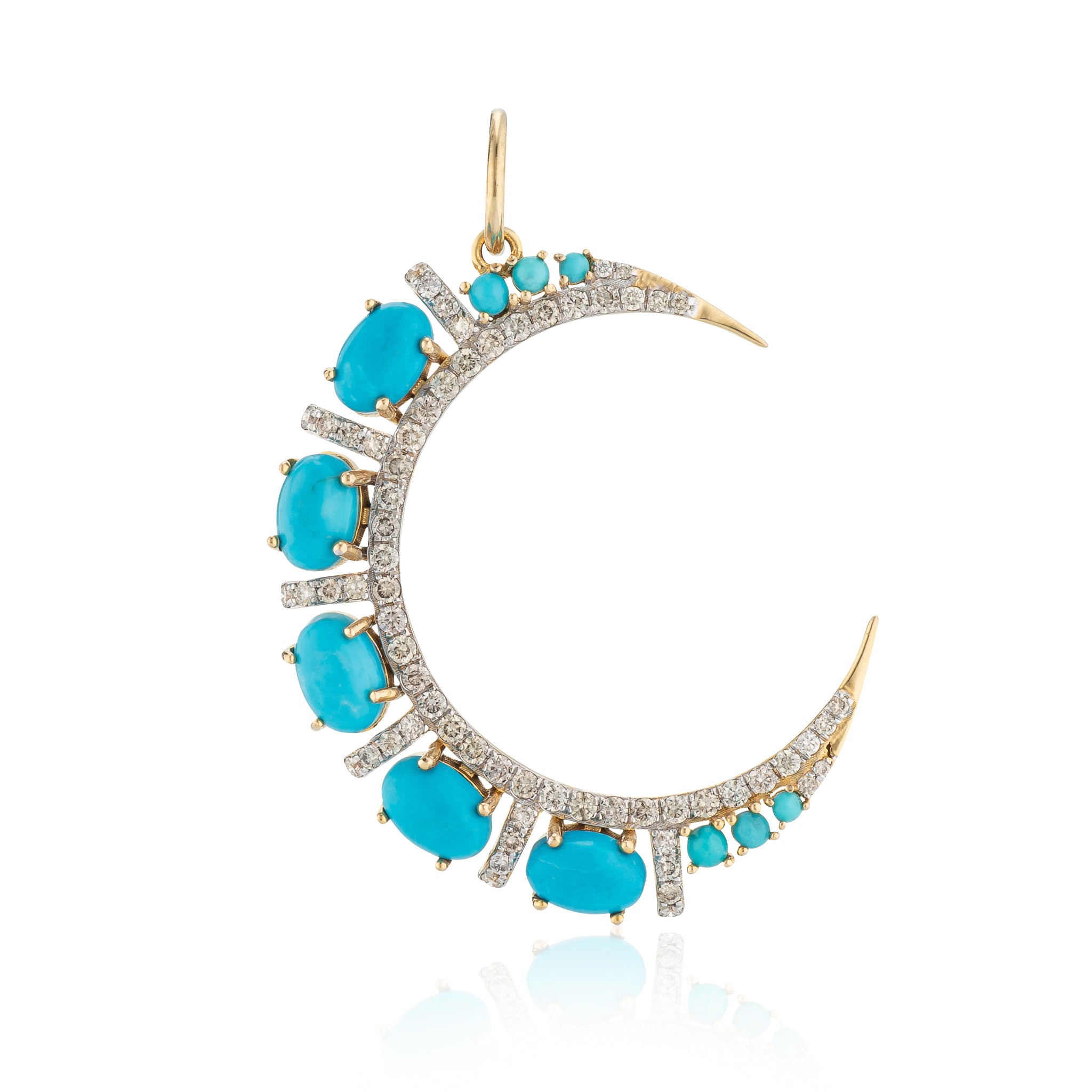 Yellow Gold Diamond and Turquoise Moon Charm