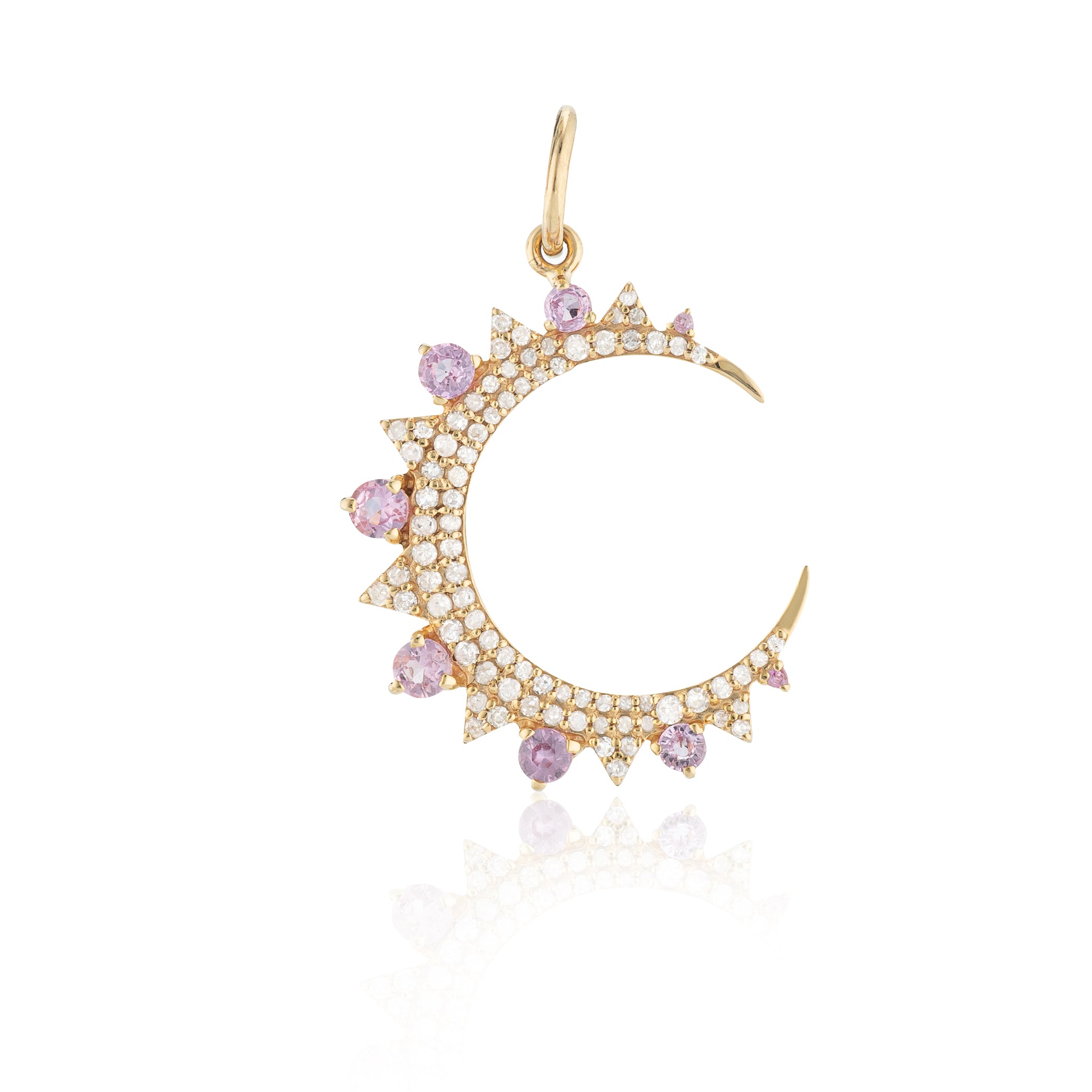 Yellow Gold Diamond and Pink Sapphire Medium Moon