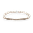 Load image into Gallery viewer, 4mm Freshwater Pearl and 14 Karat Diamond Bar Beaded Bracelet
