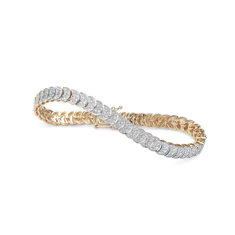 14 Karat Two Tone Gold and Diamond Wave Bracelet
