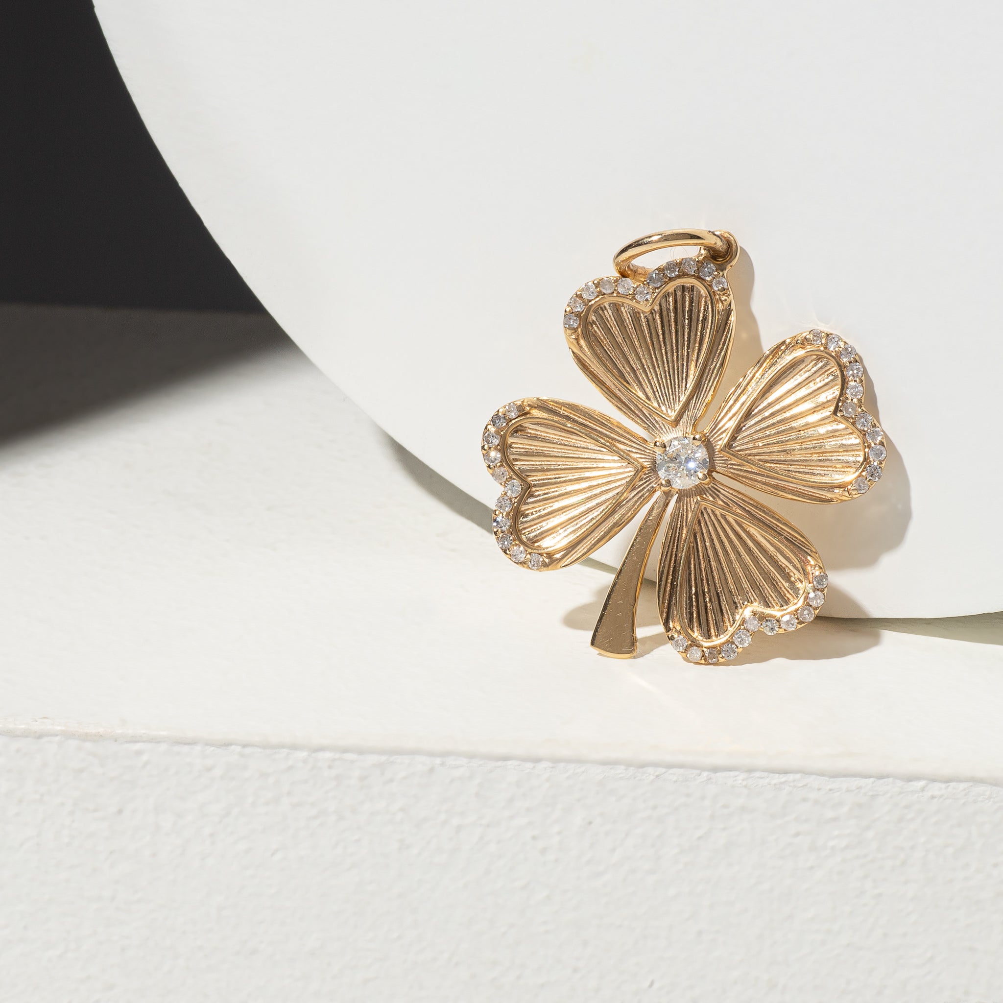 Yellow Gold and Diamond Four Leaf Clover Pendant