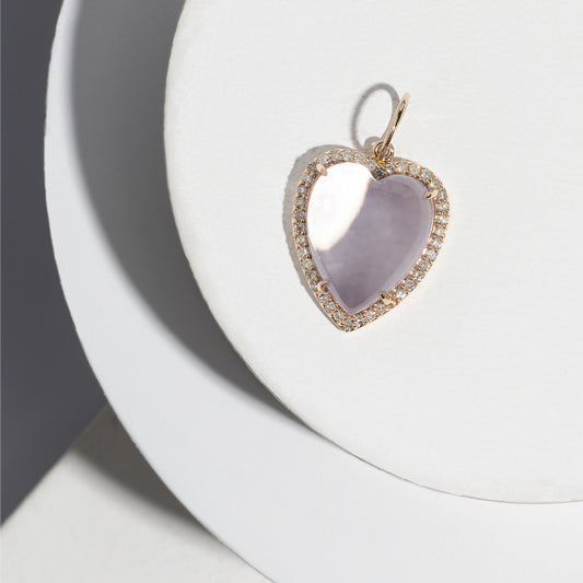 Yellow Gold Diamond and Sheer Amethyst Chubby Heart Charm