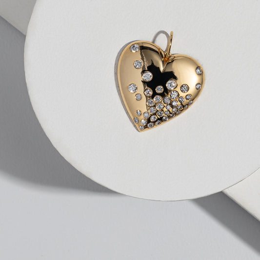 Yellow Gold Diamond Puffy Heart Pendant