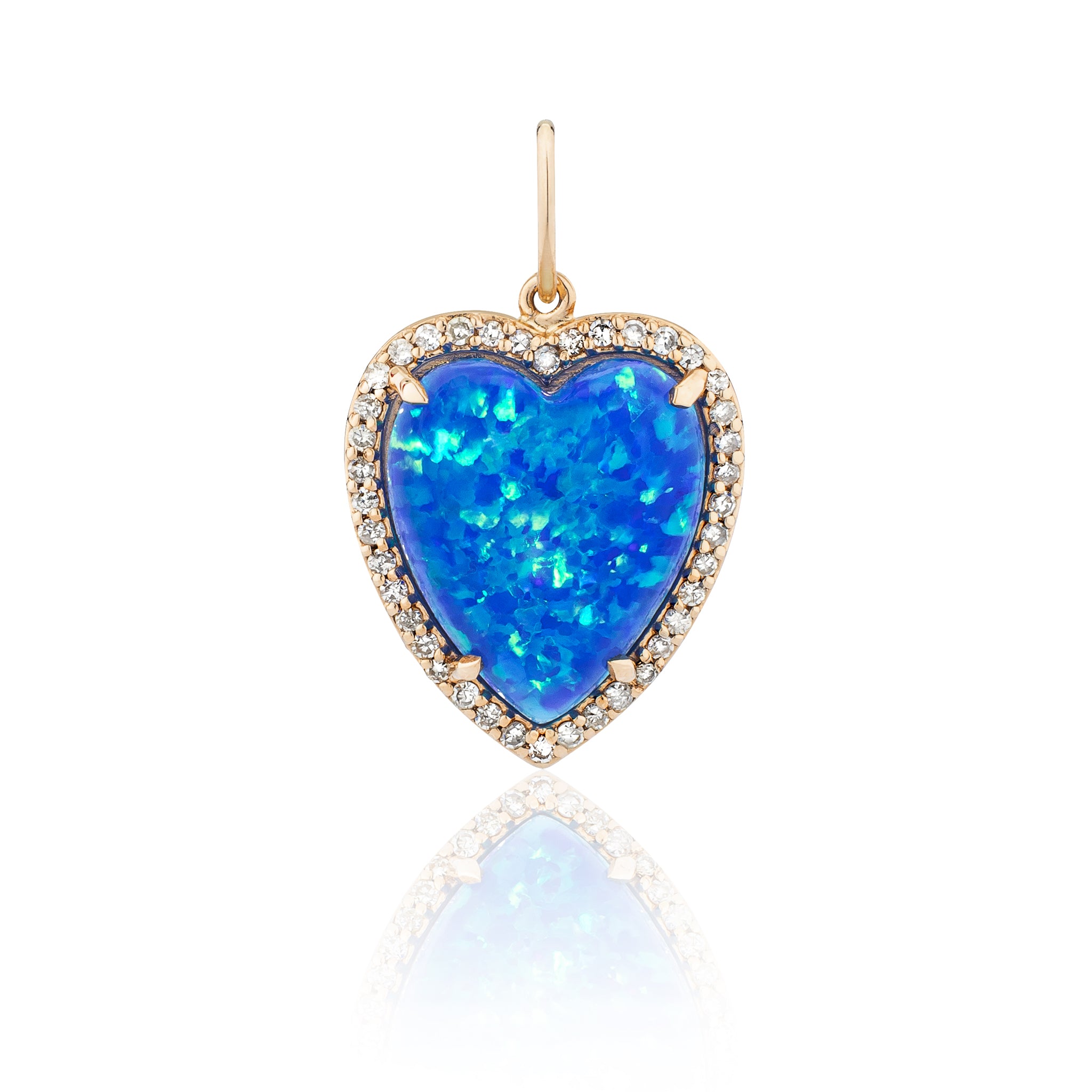 Yellow Gold Diamond and Blue Fire Opal Chubby Heart Charm