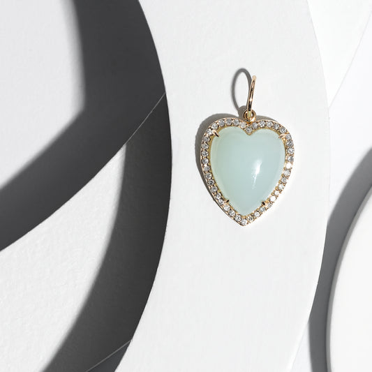 Yellow Gold Diamond and Green Chalcedony Chubby Heart Charm