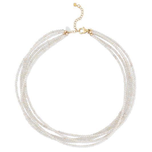 2mm Itsy Sheer White Moonstone 5 Strand Beaded Necklace