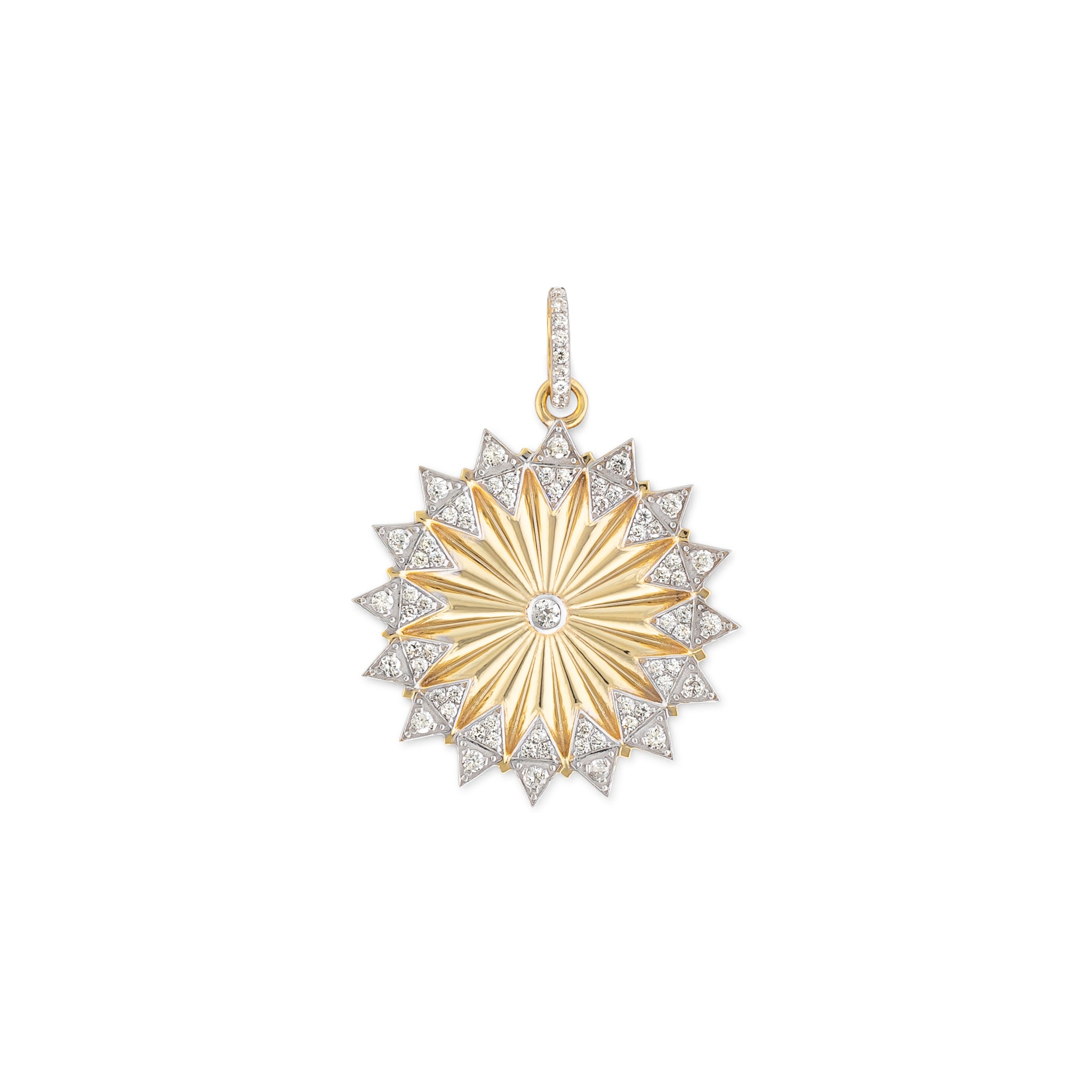 Yellow Gold Diamond Fluted Coin Pendant