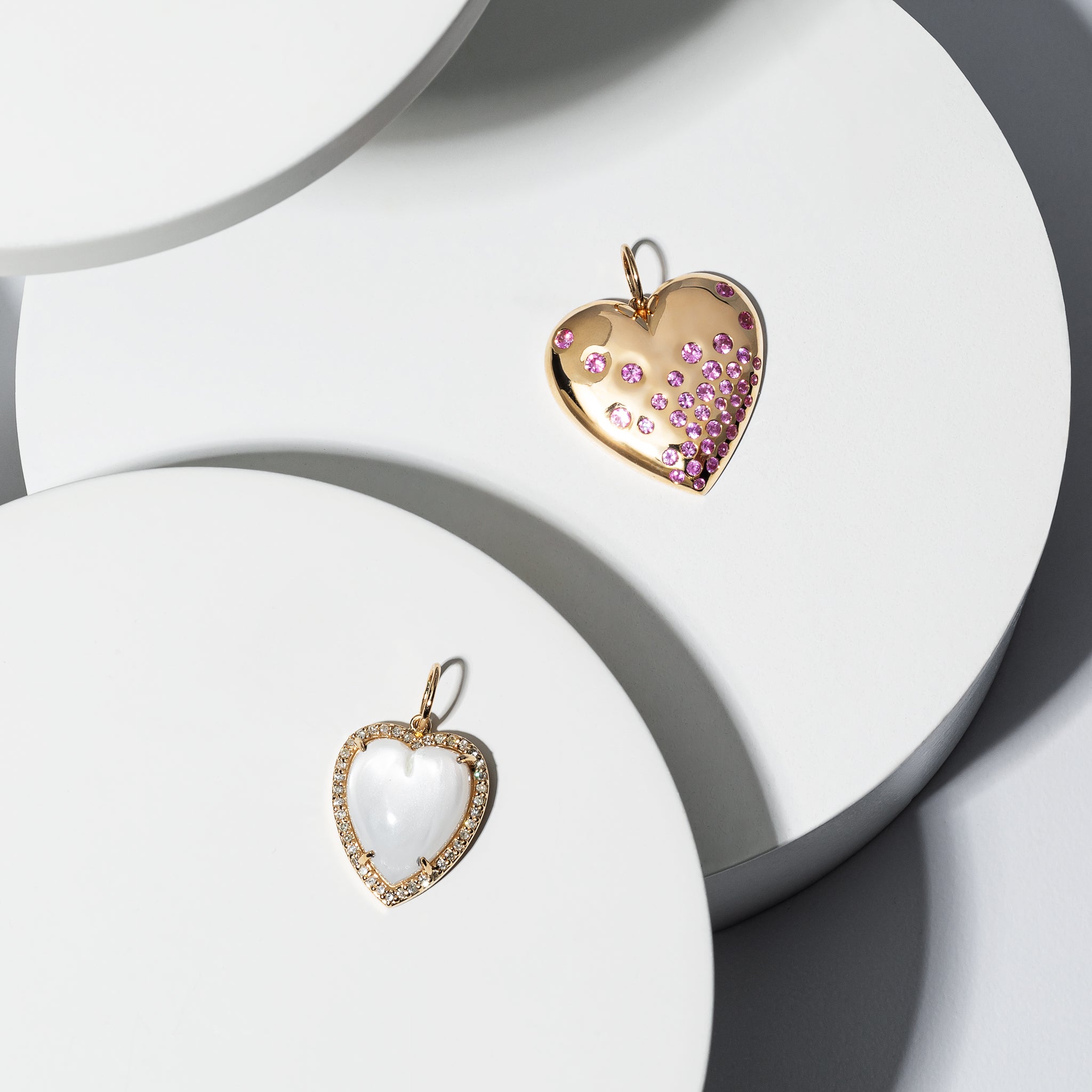 Yellow Gold Pink Sapphire Puffy Heart Pendant