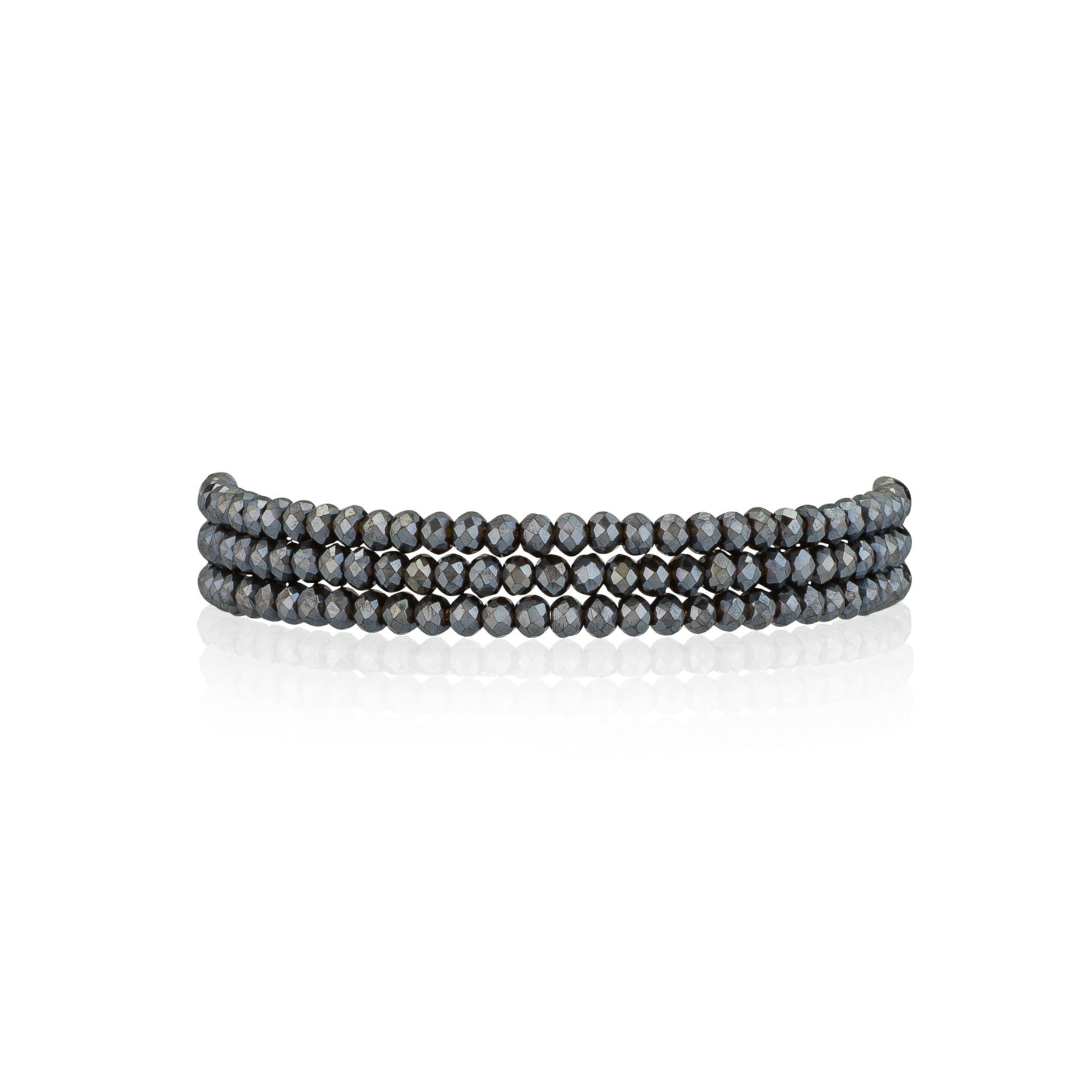 2mm Metallic Gray Triple Stack Beaded Bracelet