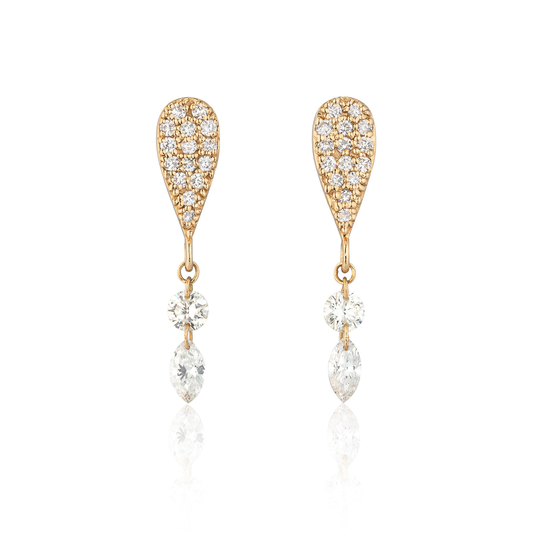 18 Karat Yellow Gold Aspen Air Double Diamond Drop Earrings