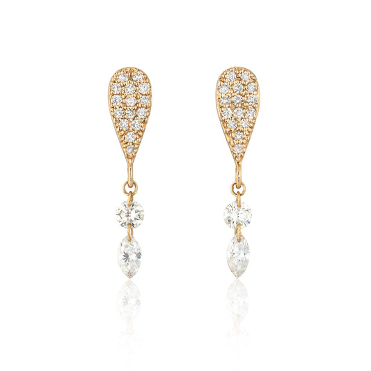 18 Karat Yellow Gold Aspen Air Double Diamond Drop Earrings