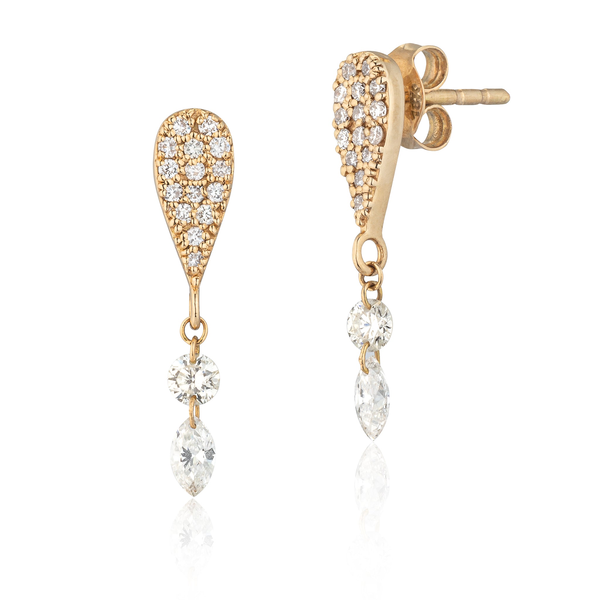 18 Karat Yellow Gold Aspen Air Double Diamond Drop Earrings