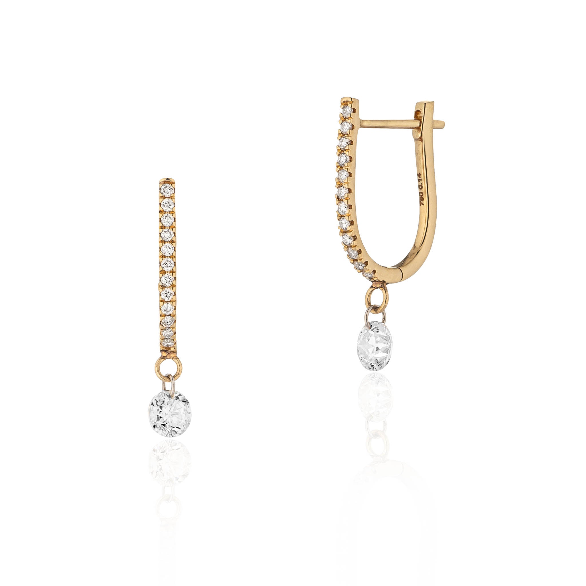 18 Karat Yellow Gold Aspen Air Single Diamond Drop Earrings