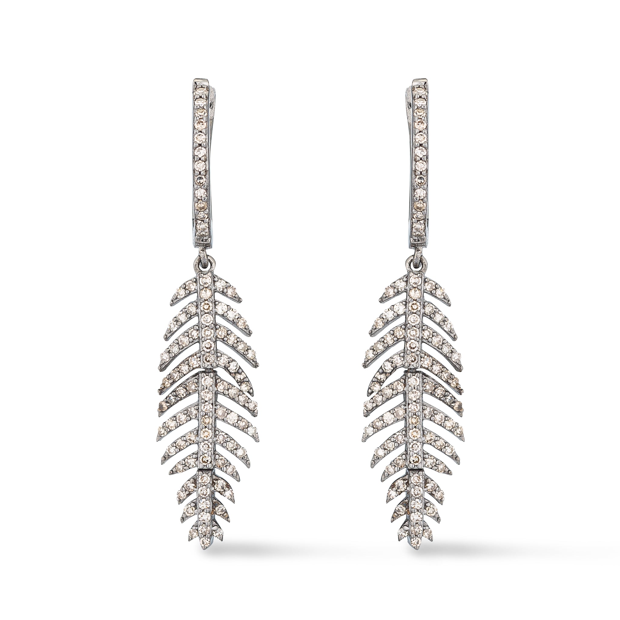 Black Rhodium and Diamond Pave Feather Earrings