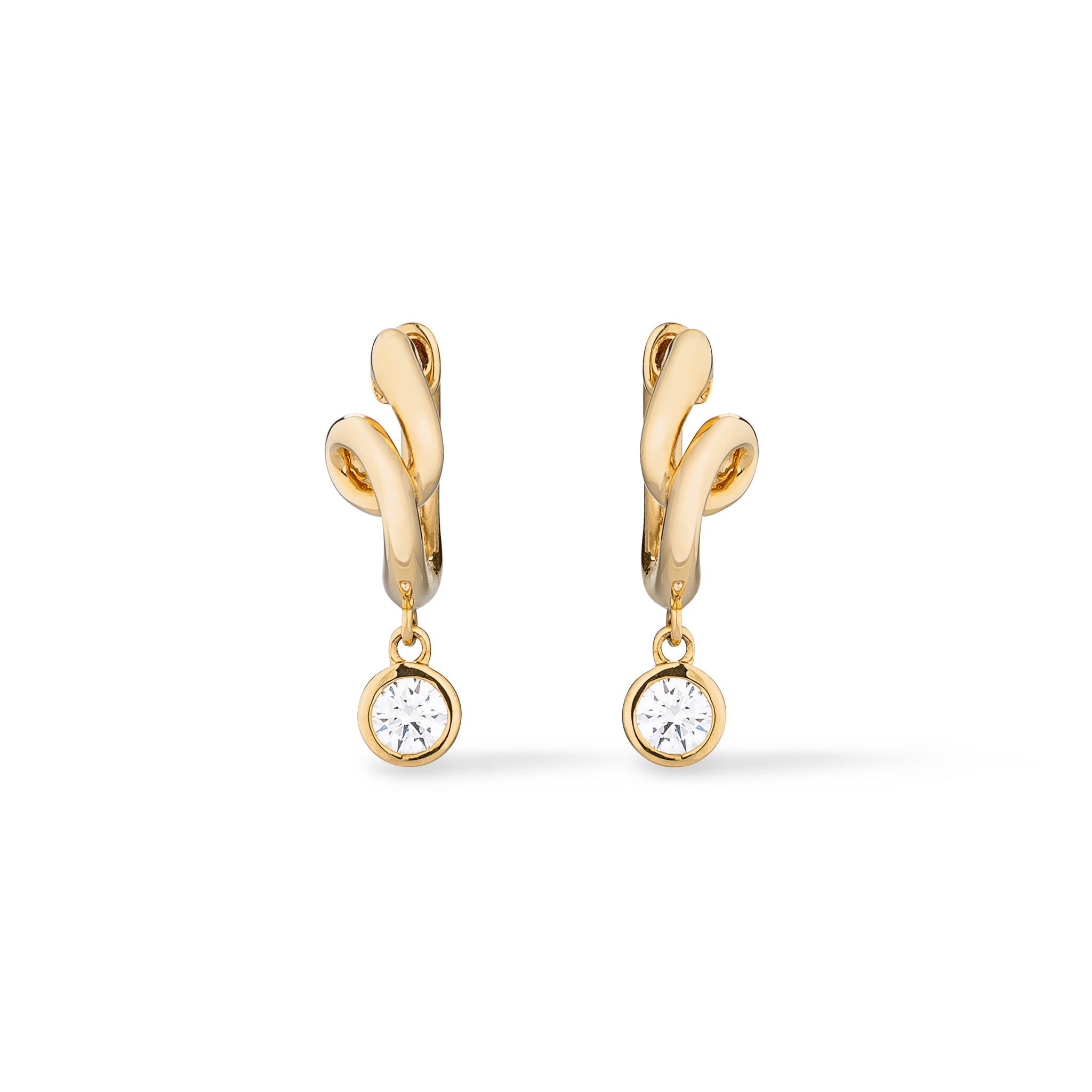 14 Karat Yellow Gold Knot Diamond Drop Huggie