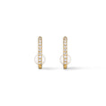 Load image into Gallery viewer, 14 Karat Yellow Gold Diamond Inside Pearl Huggie
