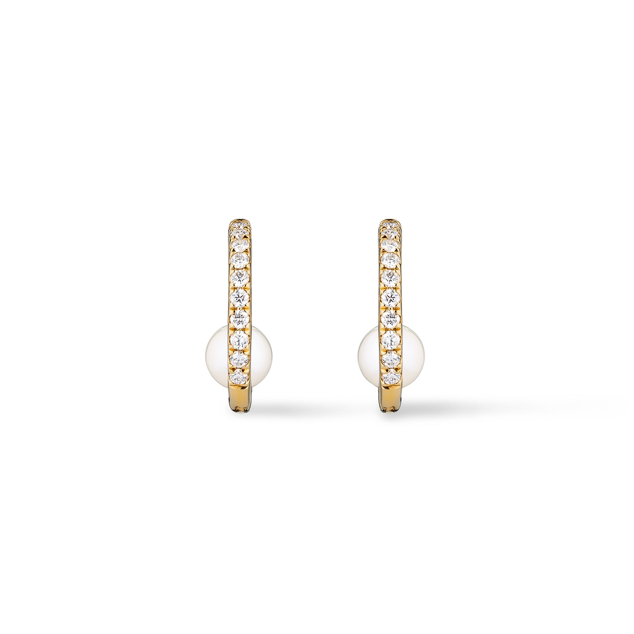 14 Karat Yellow Gold Diamond Inside Pearl Huggie