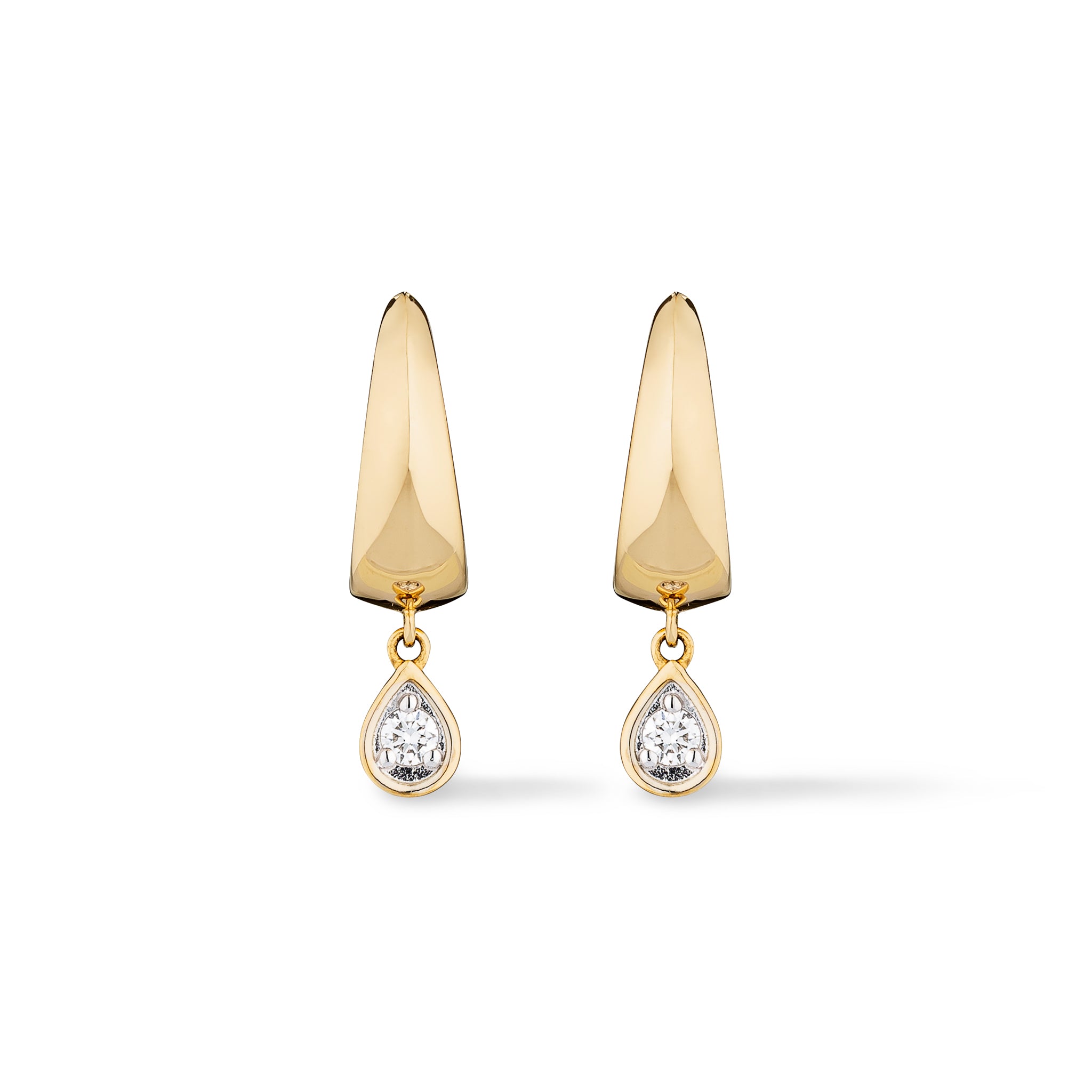 14 Karat Yellow Gold Diamond Pear Drop Huggie