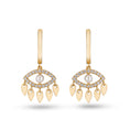 Load image into Gallery viewer, 14 Karat Yellow Gold Diamond Eye Pearl Drop Huggie
