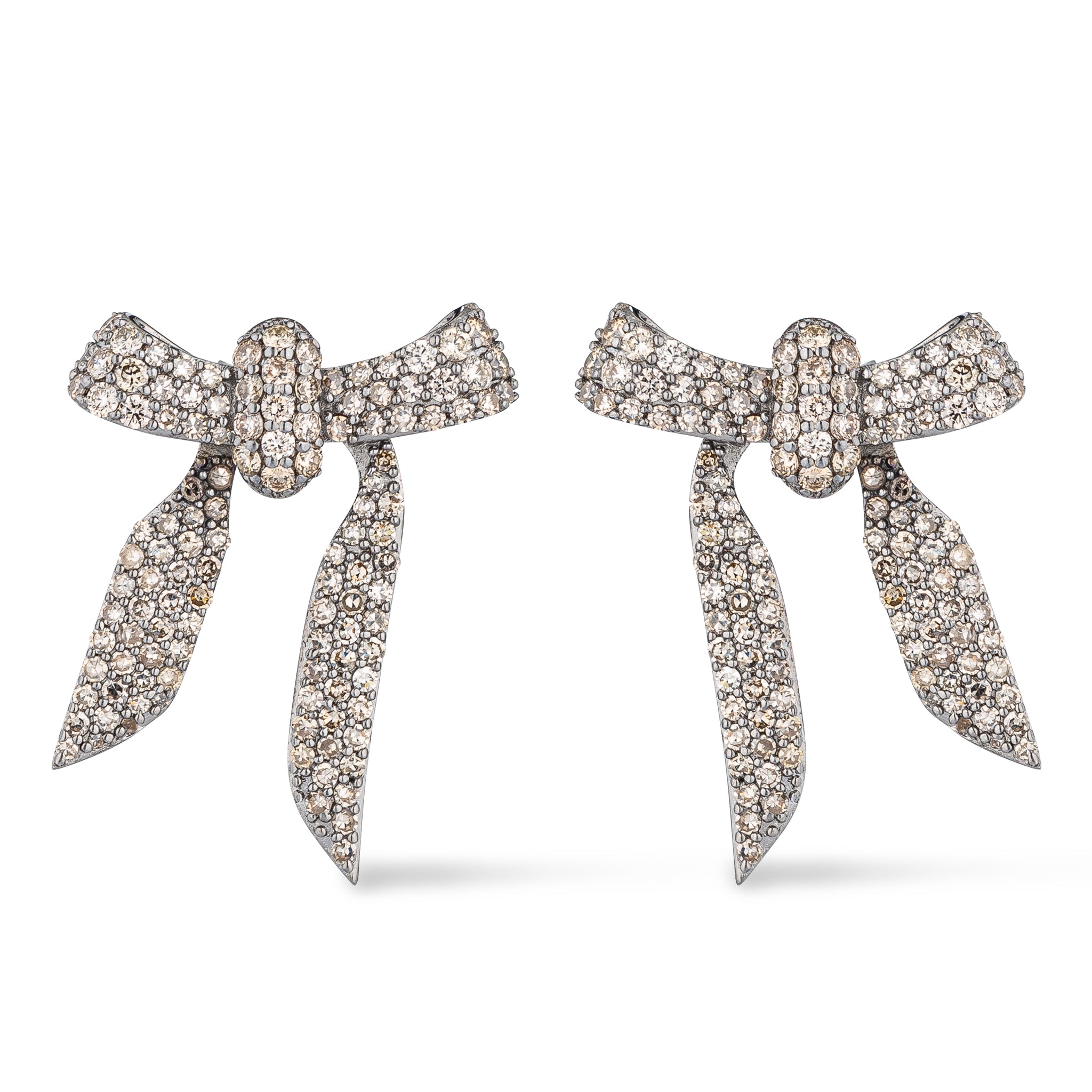Silver and Diamond Bow Earrings