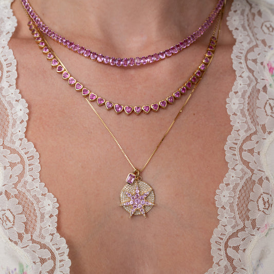 Yellow Gold Pink Sapphire Star Charm