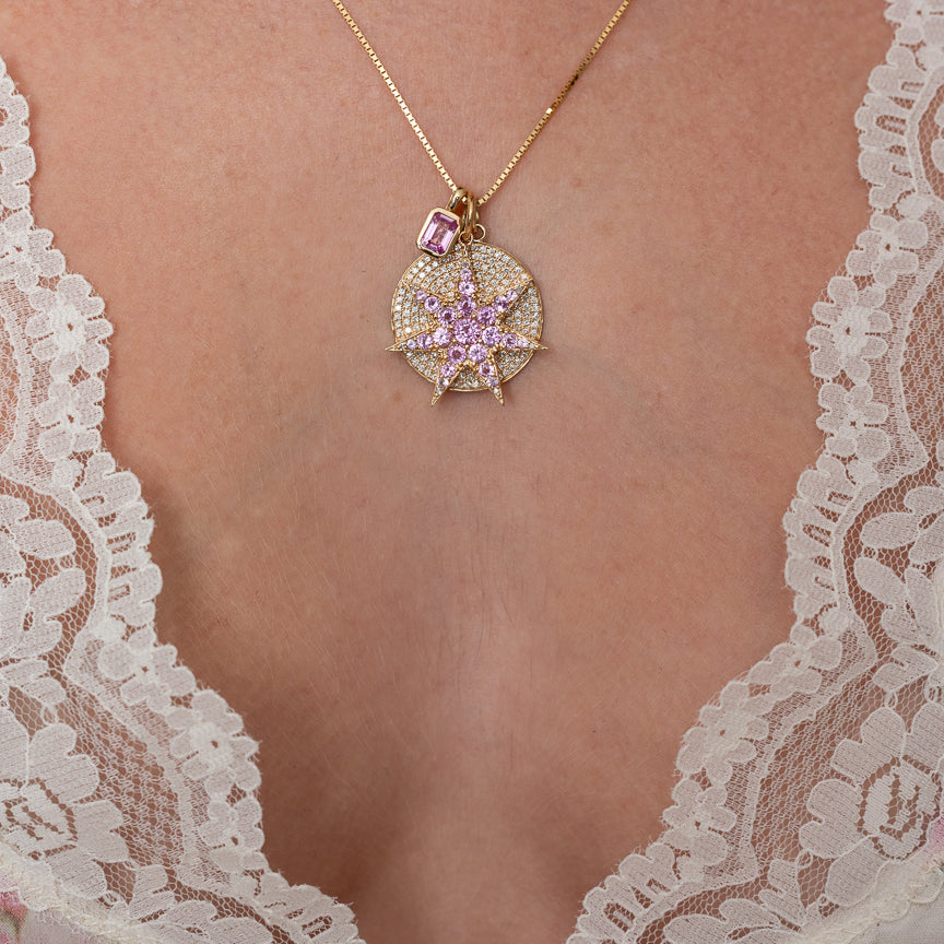 Extra Large Yellow Gold and Diamond Disk Pendant