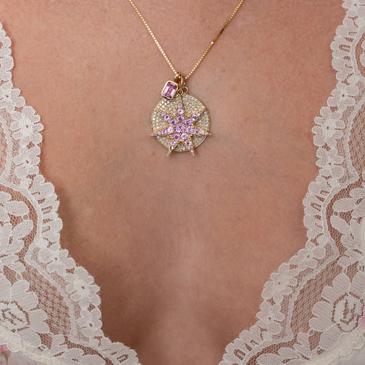 Extra Large Yellow Gold and Diamond Disk Pendant