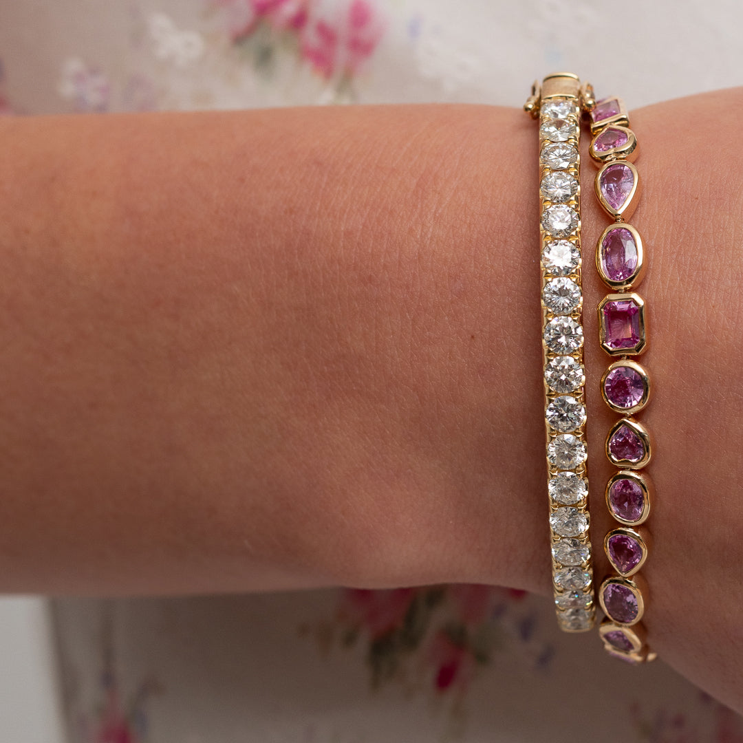 14 Karat Yellow Gold Multi Shape Pink Sapphire Bracelet