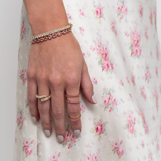 14 Karat Yellow Gold Pink Sapphire Knuckle Ring