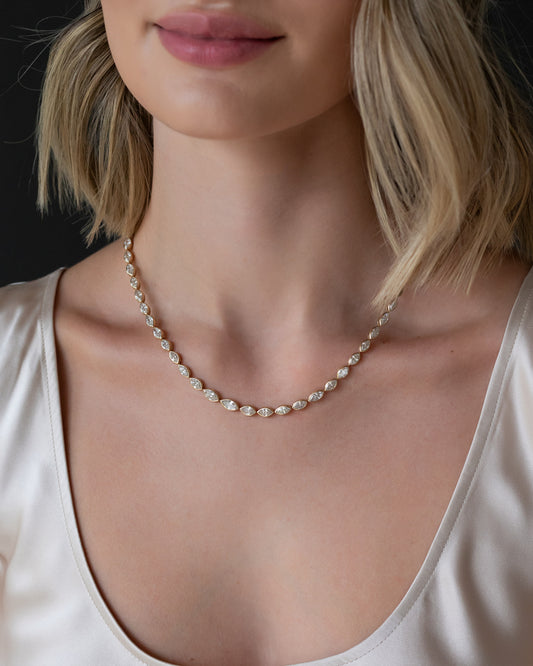Yellow Gold Bezel Half Way 13.00cts Marquise Diamond Adjustable Tennis Necklace