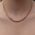 Load image into Gallery viewer, 18 Karat Yellow Gold Adjustable Pink Tourmaline Heart Tennis Necklace 10.00cts 16.00"
