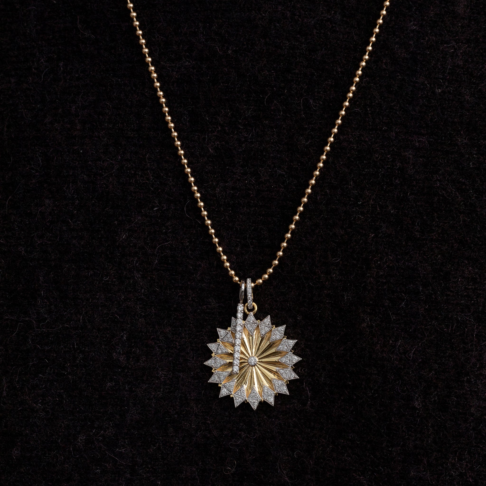 Yellow Gold Diamond Fluted Coin Pendant