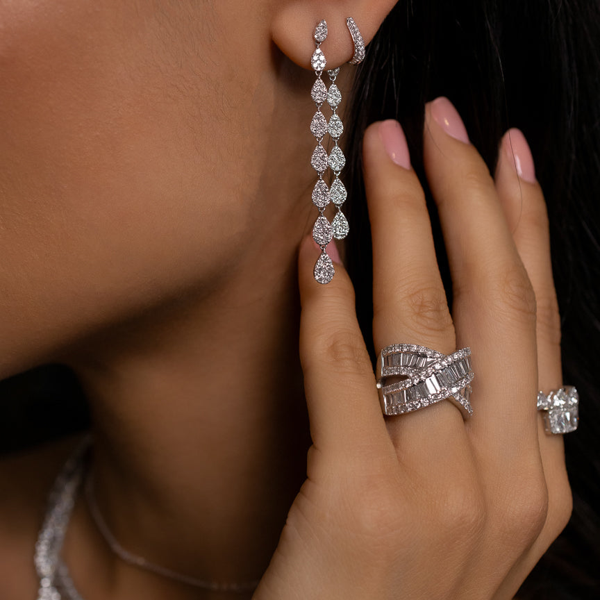 18 Karat White Gold and Diamond Convertible Drop Earrings