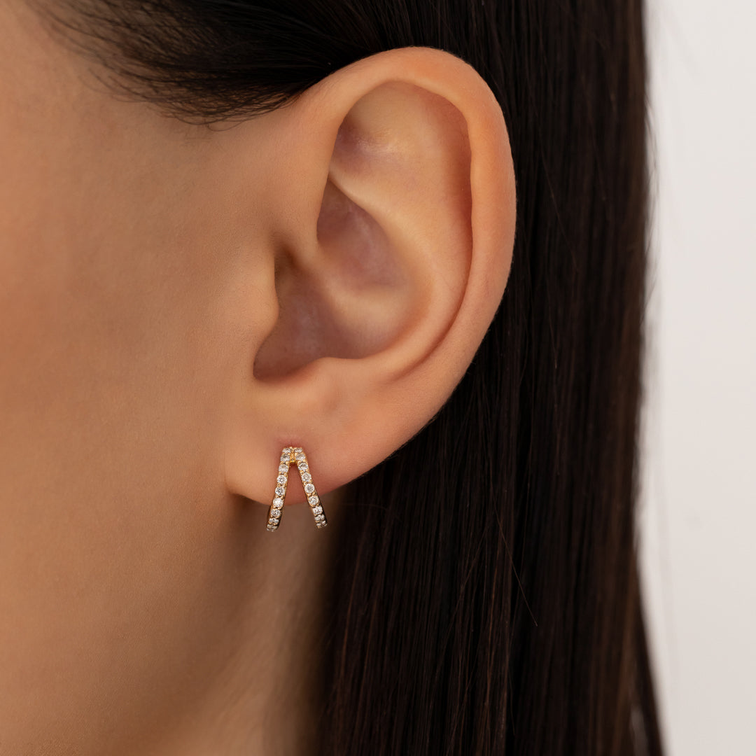 Round Split Huggie 12mm Yellow Gold Diamond Hoops