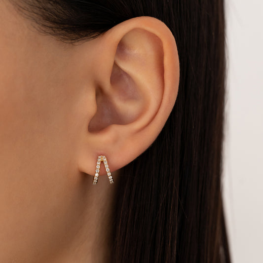 Round Split Huggie 12mm Yellow Gold Diamond Hoops