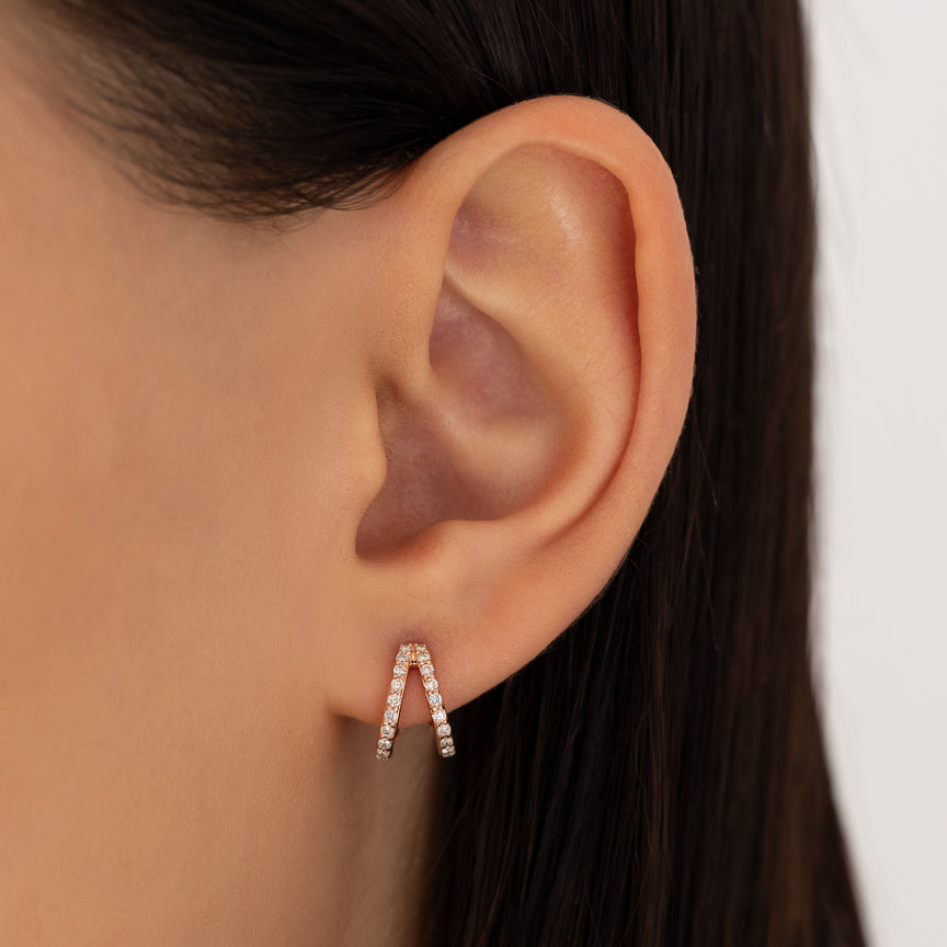Round Split Huggie 12mm Rose Gold Diamond Hoops